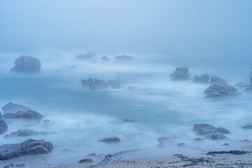 Sea fog (mist) along the West Coast shoreline near Lamberts Bay, Western Cape, South Africa.