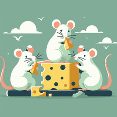 vector image of a cute mouse eating cheese