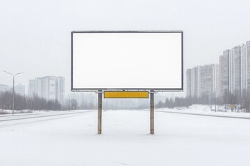 Fototapeta premium Blank Billboard in Snowy Cityscape