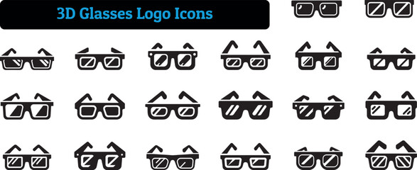 3D Glasses Icons, SIlhouette Vector Art Design