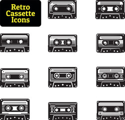 Retro Cassette Icons, Vector Art Design