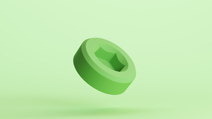 Green bionic hardware bolt screw shape component technology design element neutral monochrome pale light mint tones pastel green background 3d illustration render	
