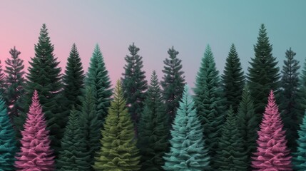 Obraz premium Colorful forest landscape with stylized trees.