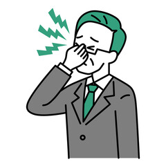 眼精疲労がつらい中年のスーツの男性