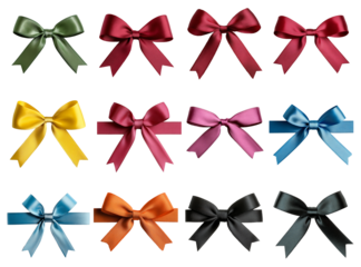 nœuds en ruban de satin de différentes couleurs détourés fond transparent