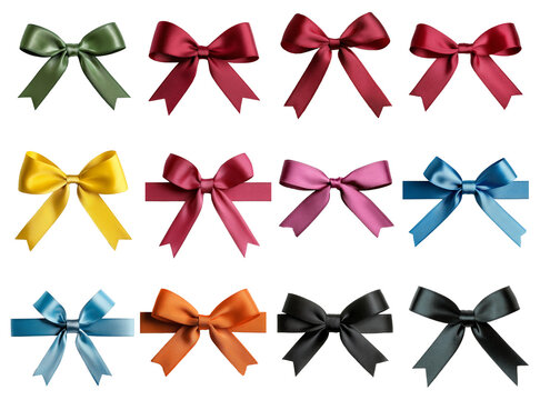 n&oelig;uds en ruban de satin de diff&eacute;rentes couleurs d&eacute;tour&eacute;s fond transparent