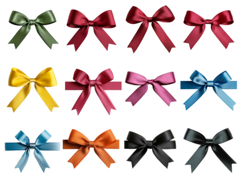 nœuds en ruban de satin de différentes couleurs détourés fond transparent