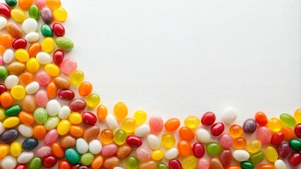 Obraz premium Colorful Candy Border on White Background Perfect for Sweet Treats and Festive Designs