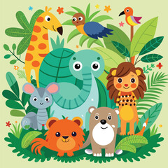 Naklejka premium set of animals seamless pattern with animals
