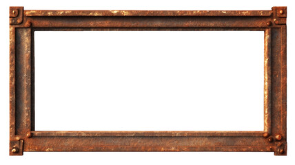 Old rusty iron wide frame wide frame on white and transparent background. PNG.