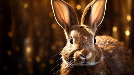 Obraz premium Cute bunny looking curiously at the camera with a sparkling background