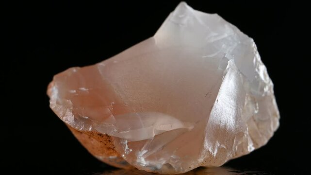 Carnelian (translucent variety of chalcedony - silicon dioxide) sample rotating slowly against a black background.