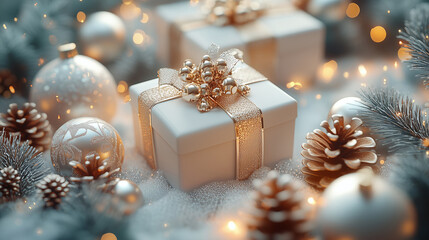 Elegant Christmas Gifts with Golden Ornaments