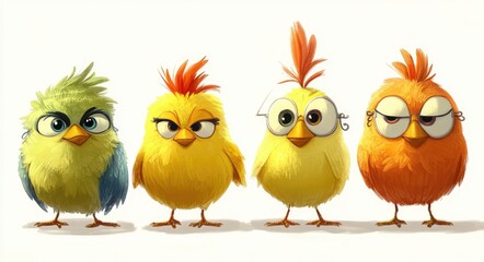 Fototapeta premium Whimsical Round Cartoon Characters in Joyful Motion: Cute and Funny Illustrations of Happy Chicks