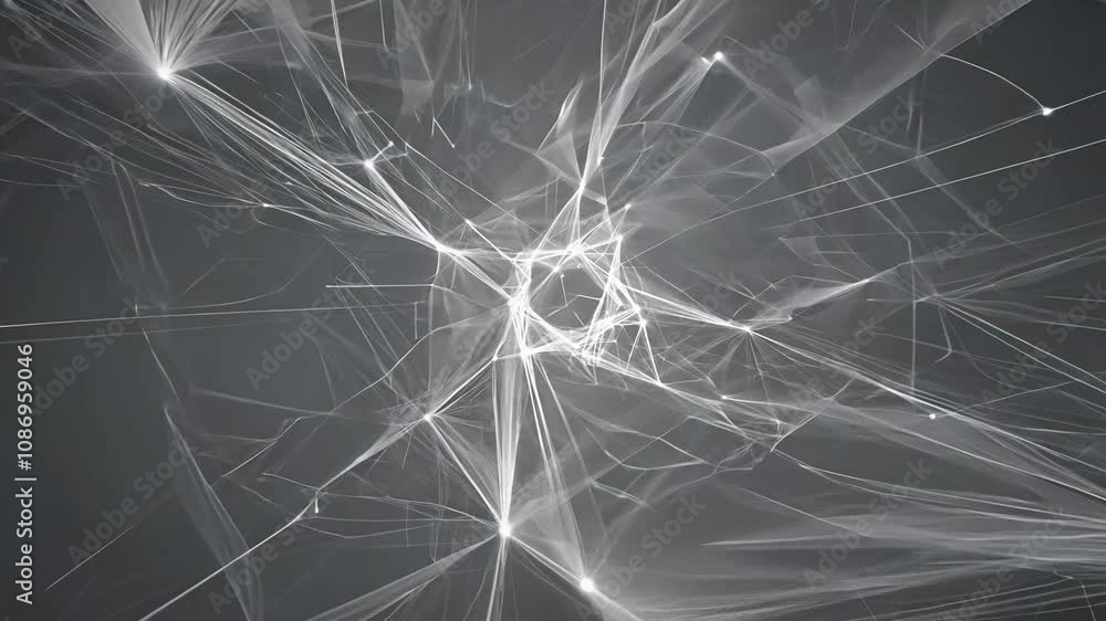Poster camera rotates and zooms into a monochromatic network of lines and nodes, pulsating with energy, sug