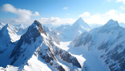 Obraz premium Ethereal Clouds and Sunlight Over Snowy Mountains