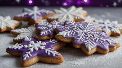 Fototapeta premium Christmas cookies with purple star and snowflake design