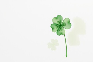 Watercolor illustration of a vibrant green four-leaf clover symbolizing good luck and St. Patrick's Day celebrations in a festive spring atmosphere, on a white background
