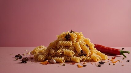 Naklejka premium Colorful italian pasta with chili pepper and star anise