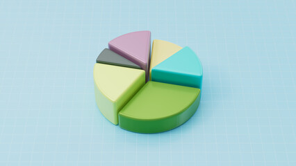 Obraz premium 3D pie chart with colorful segments. Information graphic. Financial visualization. 3d render illustration