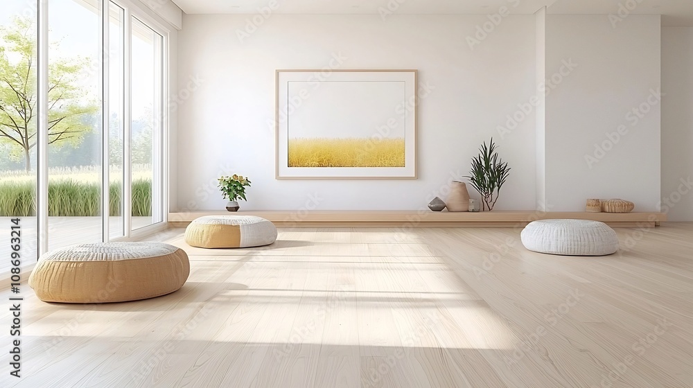 Aufkleber beautifully lit living room featuring a large minimalist poster frame as the focal point surrounded 