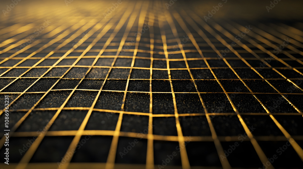Poster a precise gold grid over a black canvas, creating a minimal and sleek abstract art design