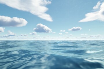 Obraz premium Cloudy Sky Over the Horizon: A Serene Summer View of the Blue Ocean and Waves