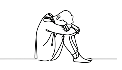 Simple one line drawing of a depressed, stressed out man Transparent background png file