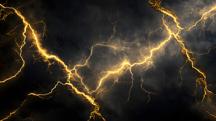 Fototapeta premium Bold and jagged gold lightning-like patterns over a black canvas for an electric, intense visual