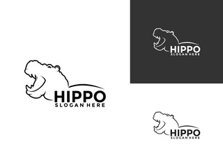 hippo line logo design vector silhouette, hippopotamus animal modern logo design