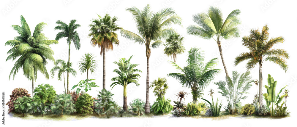 Poster a collection of different palm trees isolated transparent background