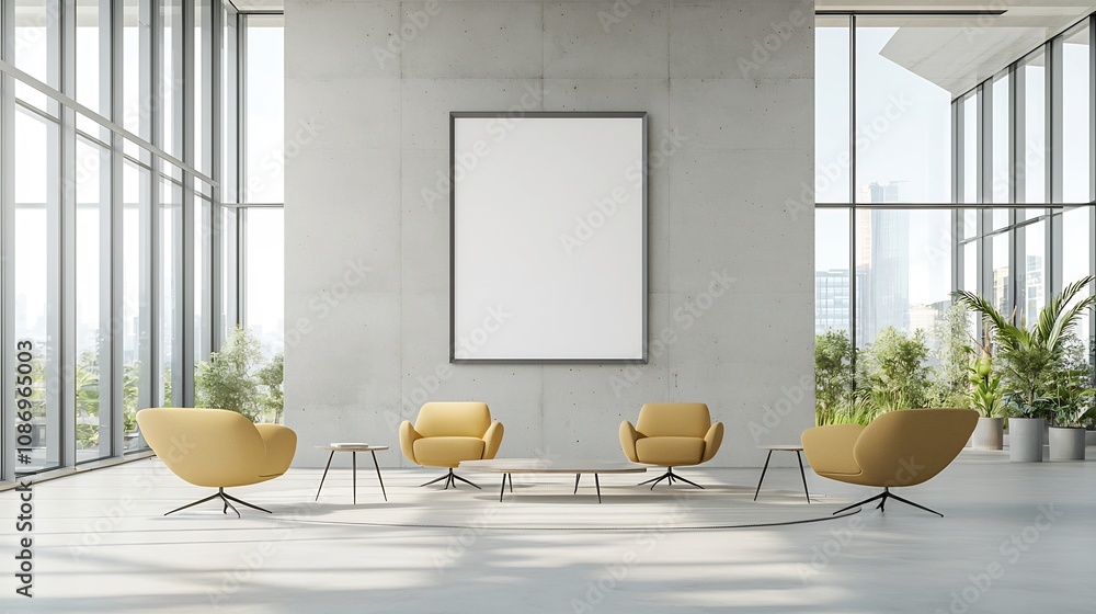 Aufkleber spacious and contemporary open office space featuring a concrete wall with an empty poster frame and