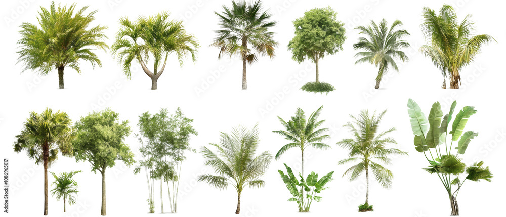 Poster a collection of different palm trees isolated transparent background