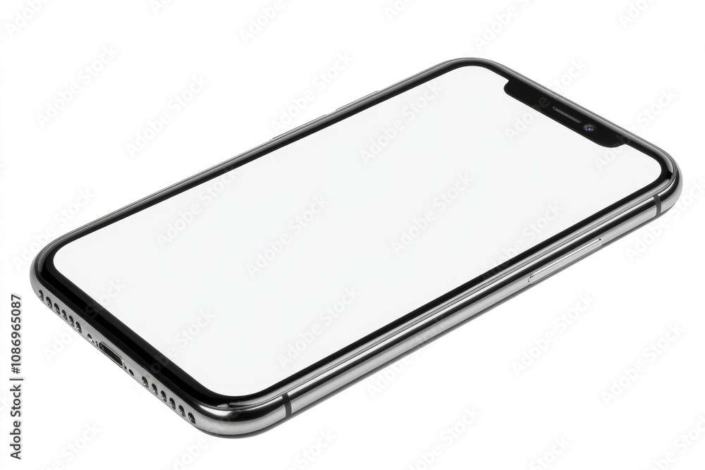 Poster studio still life of a modern smartphone with empty white display for marketing infographics and bus
