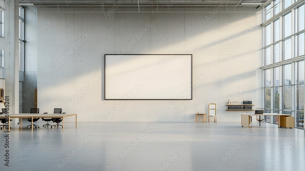 Aufkleber bright and minimalist office space with concrete wall and empty frame spacious workspace with high w