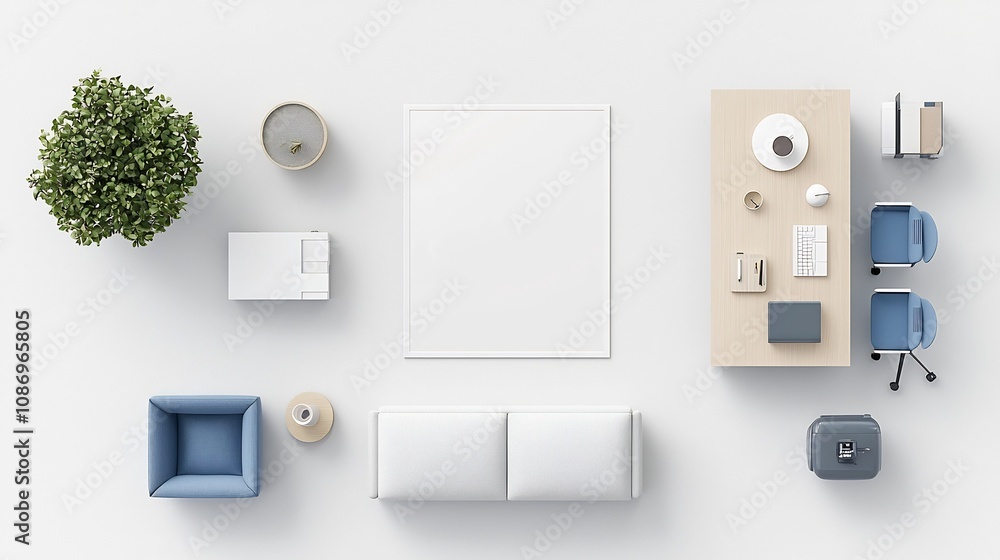 Aufkleber showcasing a minimal living room interior with an iso a paper size wall poster alongside an aerial v