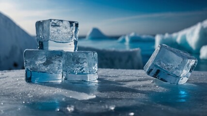 Ice podium against serene blue natural background