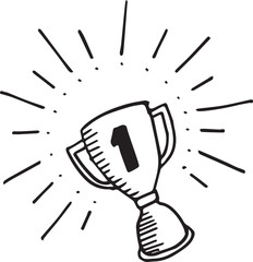 Winner Gold Trophy Doodle. A hand drawn vector doodle illustration of a 1st place winner trophy.
