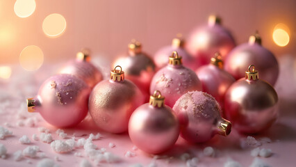 Fototapeta premium Whimsical Christmas Wax Melts Shaped Like Ornaments in Pink and Rose Gold for a Cheerful Holiday Display