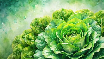 Obraz premium Vibrant Watercolor Painting of Lush Green Lettuce Leaves Forming a Beautiful Floral Pattern