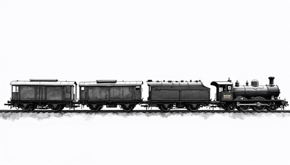Obraz premium Vintage steam locomotive and carriages in black and white