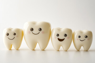 Obraz premium Happy family of cartoon teeth showing dental health and hygiene