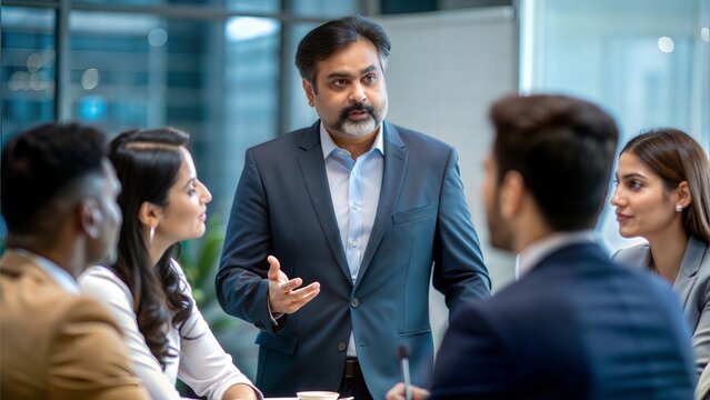 Leadership in Action - An Indian businessman guiding his team during a project discussion.

