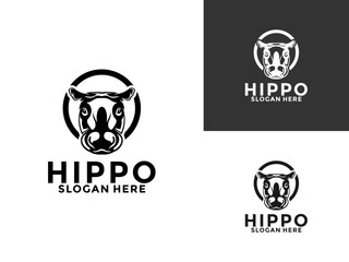 hippo head logo design vector silhouette illustration, hippopotamus animal modern logo design