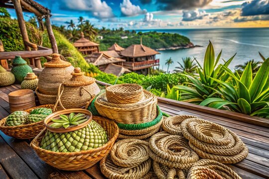 Coastal Craftsmanship: Architectural Photography of Agel Rope Made from Pandan Plants, Showcasing Handicrafts and Their Versatile Applications in Sustainable Design