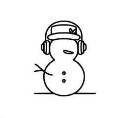 Minimalist snowman with headphones and hat on beige background