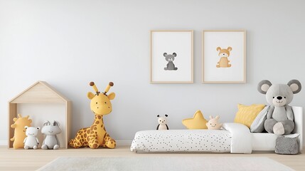 Cozy and Calming Children s Bedroom with Soft Pastel Colors Plush Rug and Cuddly Stuffed Animals on the Bed Creating a Peaceful and Inviting Retreat for Kids