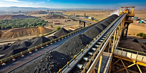 Conceptual Photography of Coal Ore Processing on a Conveyor Belt in Witbank, South Africa, July 25, 2011, Highlighting Industrial Operations and Natural Resource Management