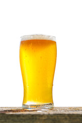 A glass of cold beer placed on a table