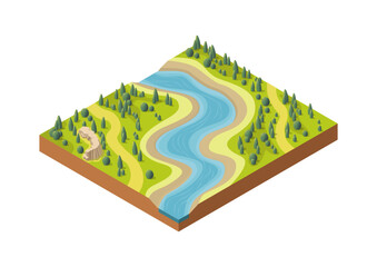 Beautiful isometric natural river